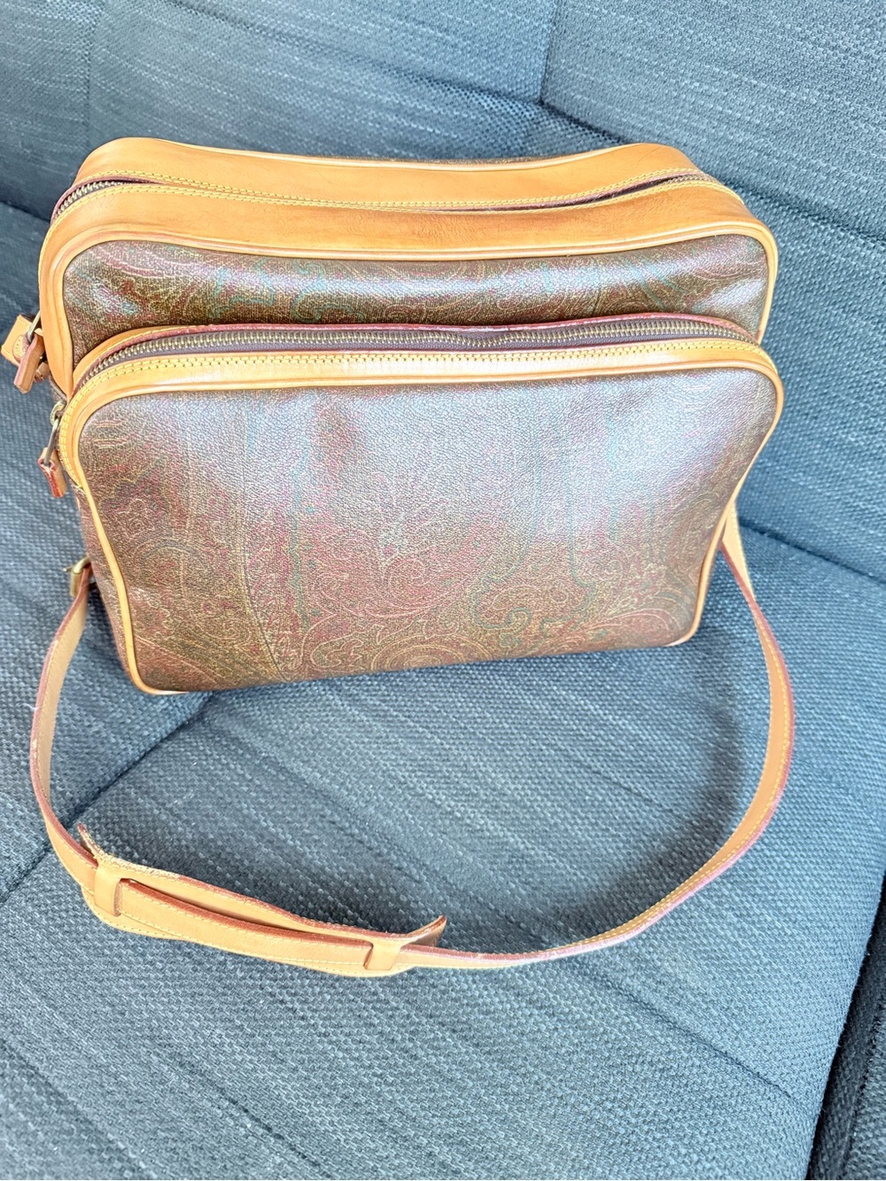 Etro Milano Vintage Paisley Canvas Crossbody Bag Tan Vachetta Leather Trim NWT